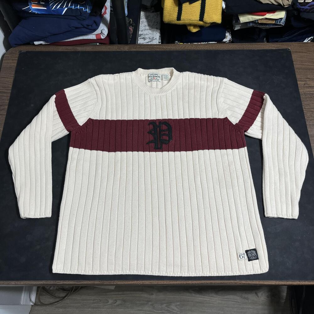 Polo Ralph Lauren Vintage Sweater Varsity Rib Knit P Wing Spalding Old English